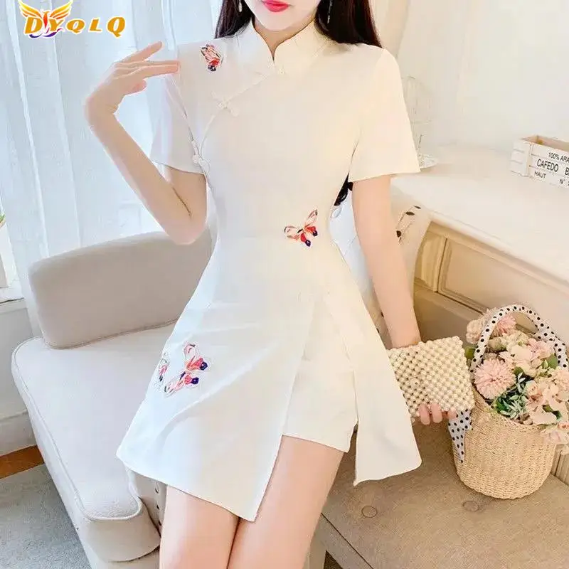 

Dyqlq 2022 Summer Ladies Dress Short Skirt Suit Fashion Trend Western Style Retro Cheongsam Women's Two-piece Women's Clothing