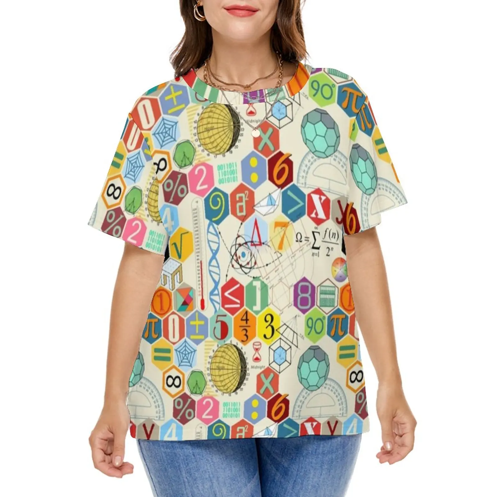 

Красочная футболка с математической символикой, смешные футболки с коротким рукавом, топы с рисунком, Женские повседневные футболки, разме...