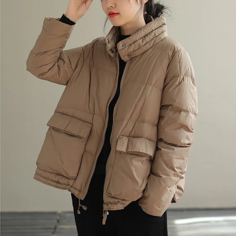 

Winter Warm Duck Down Jackets Women Casual loose Coat Autumn Pocket Puffer Jacket