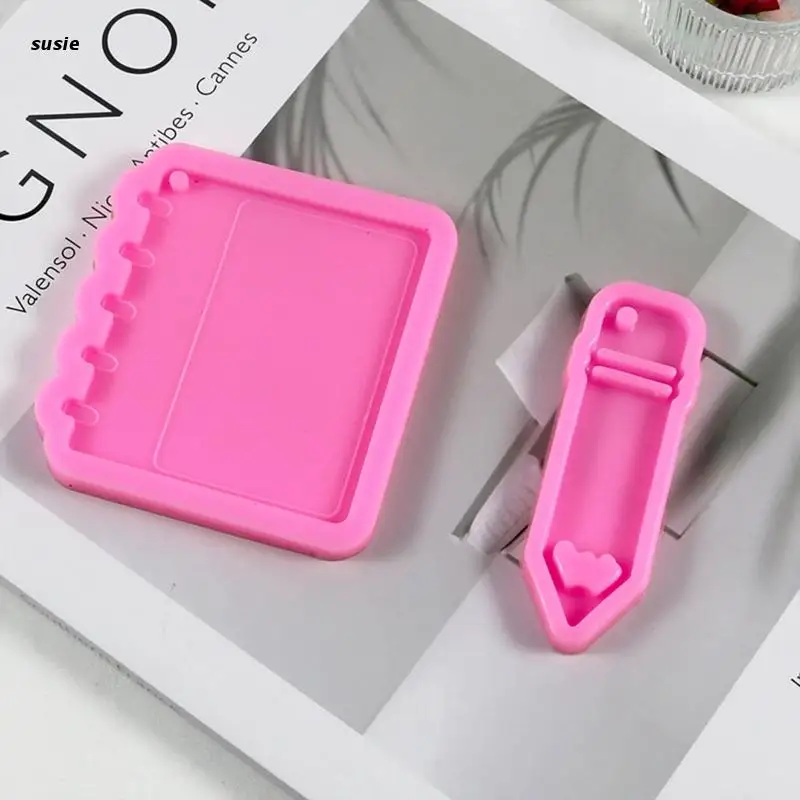 

X7YA Glossy Resin Notebook Pencil Mold Silicone Mold for DIY Keychain Jewelry Epoxy