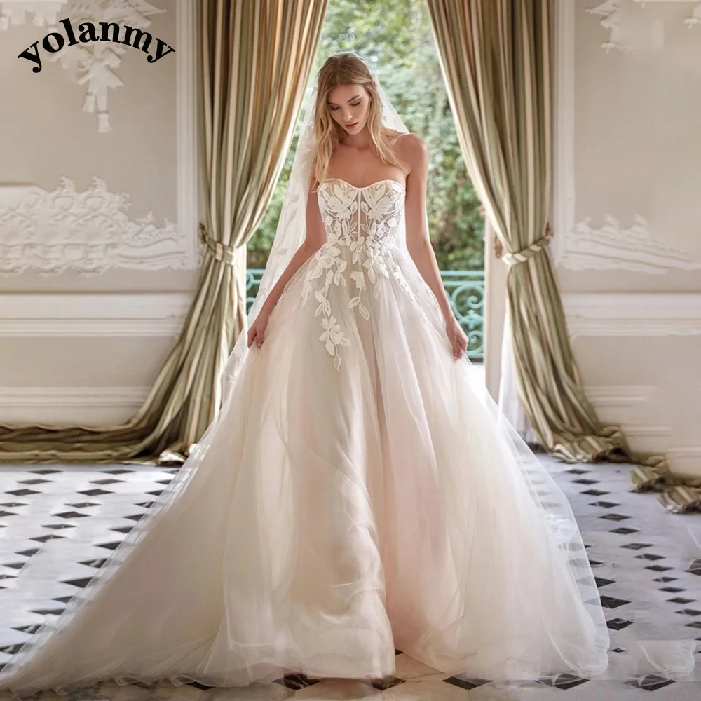 

YOLANMY Strapless Wedding Dress Princess Simple Chiffon Appliques Backless Graduation Engagement Drop Shipping Custom Made