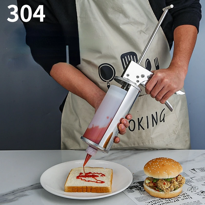 

Stainless Steel Squeeze Gun Sauce Bucket Tomato Sauce Salad Sauce Burger Shop Equipment Sauce Gun Salad Dressing Dispenser