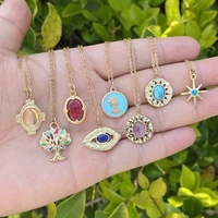 bohemian zircon natural stone pendant necklace vintage stainless steel clavicle chains jewelry accessories gifts wholesale