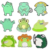 xedz cute cartoon green frog metal enamel brooch pins creative animals frogs alloy lapel badges trendy backpack jewelry gifts