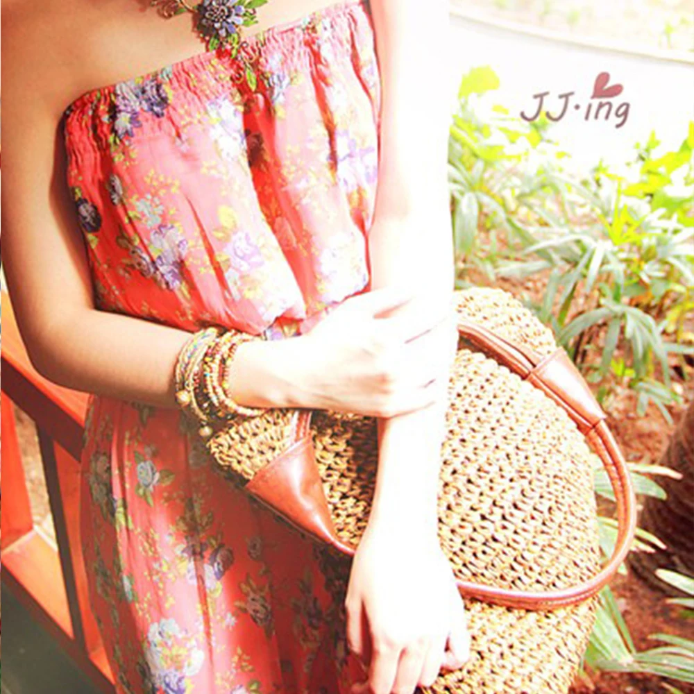 Summer Overlarge Rattan Shoulder Bag for Women Bohemian Flower Woven Straw Bag Purses and Handbags Bali Travel Big Beach Tote