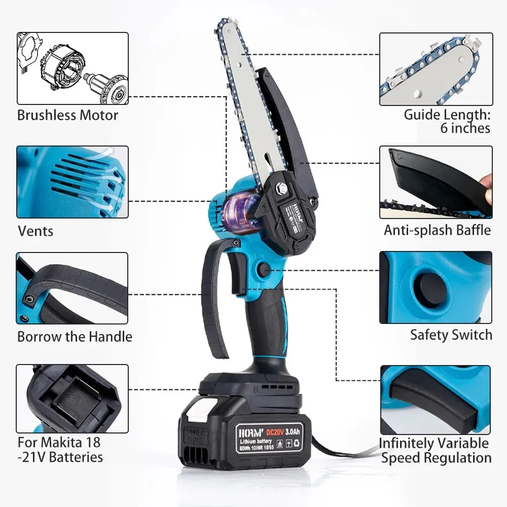 Бесщеточная 6-дюймовая Мини-электрическая Цепная Пила Hormy Беспроводной