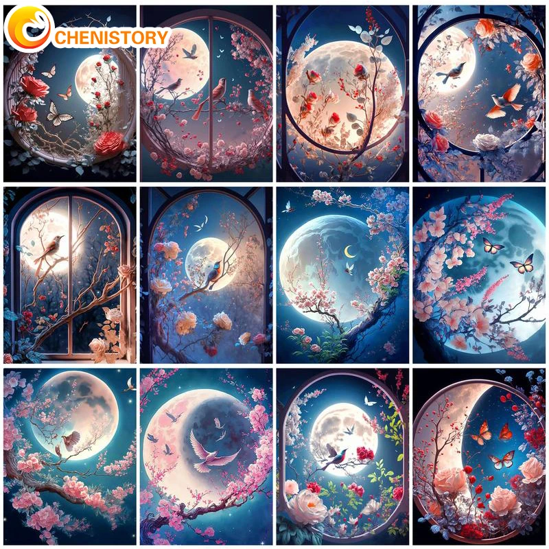 

CHENISTORY 60x75cm Paint By Numbers Kits Frame DIY Moon Landscape Oil Painting By Numbers On Canvas Hand Painting Decor
