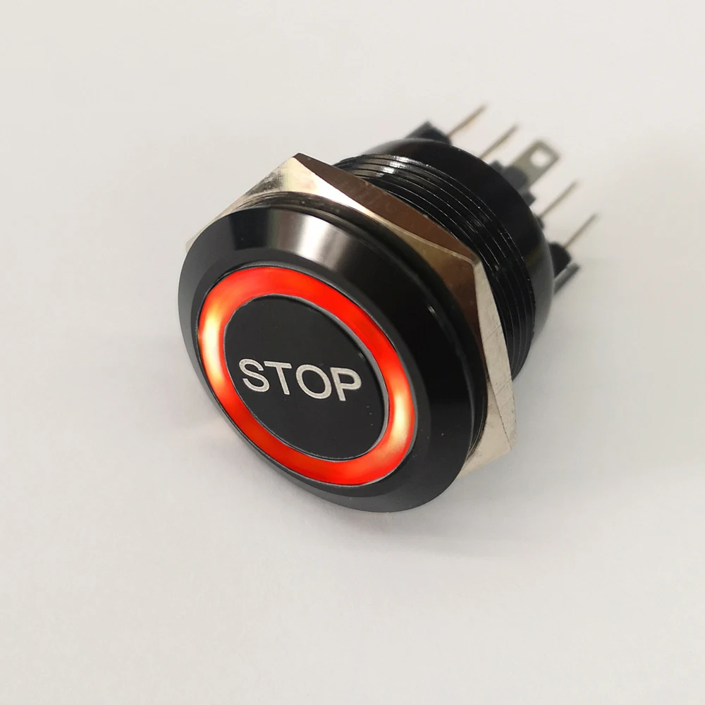 

22mm with Laser Mark "START" "STOP" Ring Illuminated Momentary Black Aluminum Metal Vandal Resistant Switch
