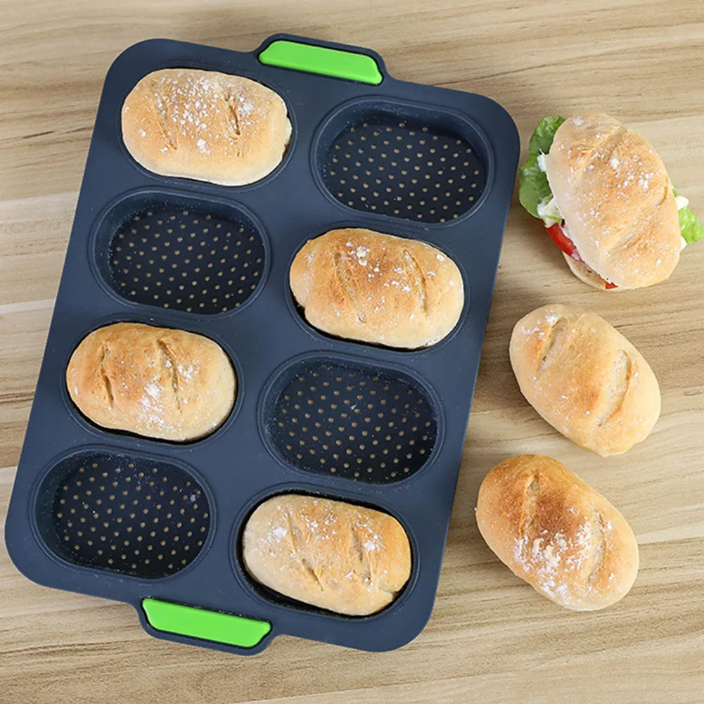 

8 Grids Home DIY Baking Non-stick French Silicone Hamburger Heat Resistant Bread Mold Easy Release Good Flexibility cake mold