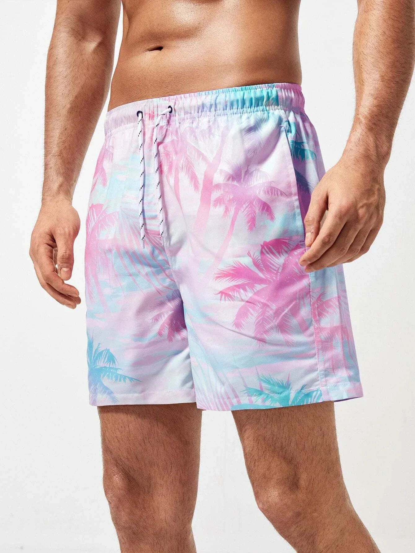 

2022 New Hot Sale Men Tropical Print Drawstring Waist Swim Trunks