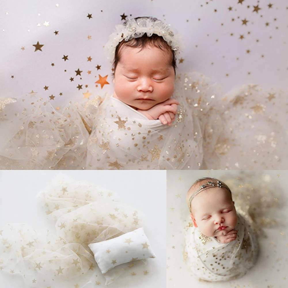 Newborn Photography Clothing Star Gauze Wrap+Pillow Studio Baby Fotografia Props Accessories Infant Shooting Decorative Yarn