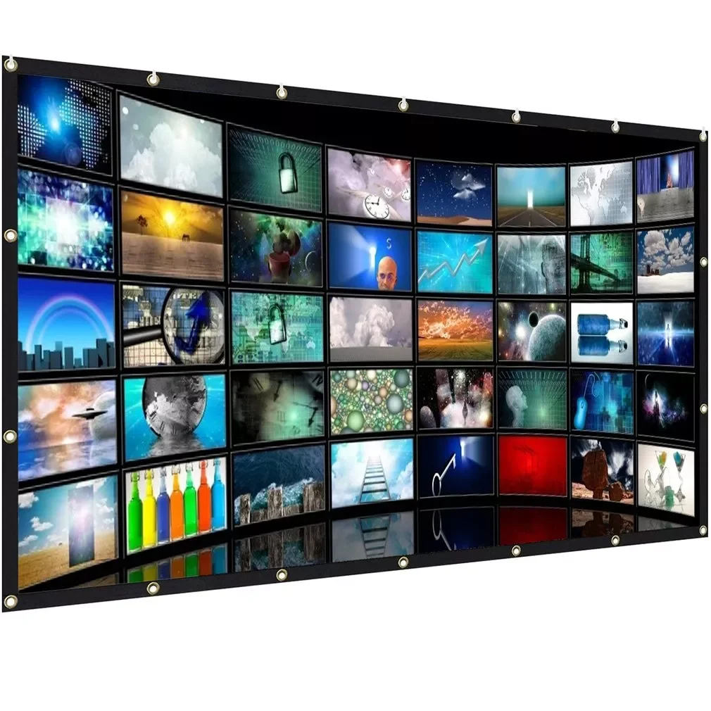 

Складной портативный экран для проекции 16: 9 дюймов, защита от морщин, для улицы, домашнего кинотеатра, для помещений, стенд с двусторонней пр...