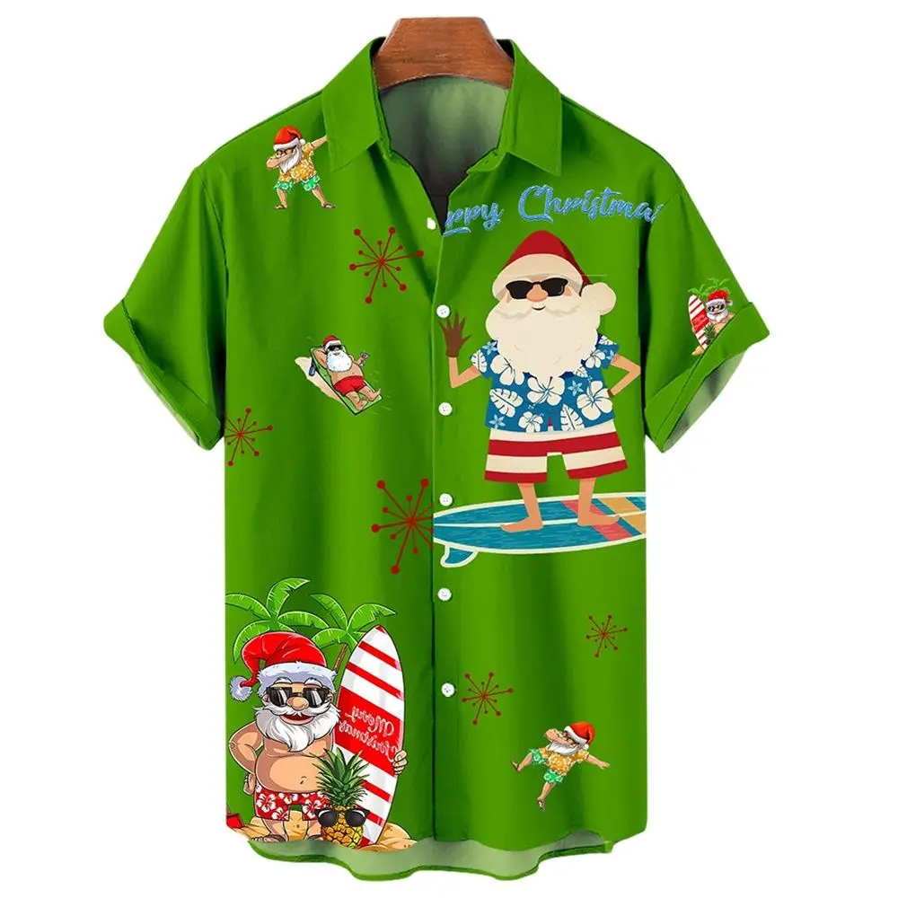 

Hawaiian Santa Claus Pattern Shirt Men Fashion Oversized Loose Short Sleeve Shirts Casual Trend All Match