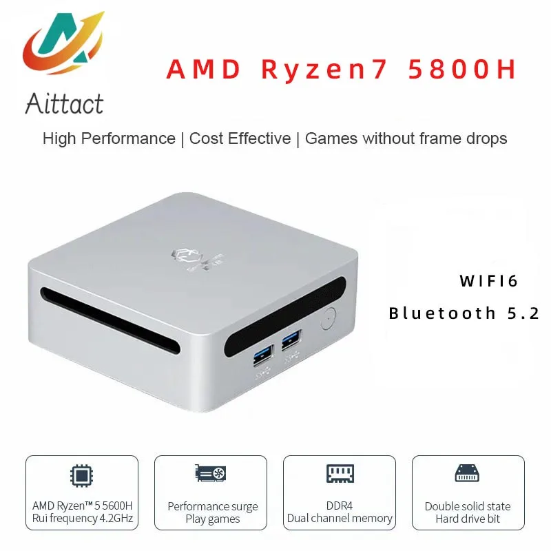 AITTACT Новый AMD Ryzen 7 5800H Windows 10/11 Мини ПК DDR4 16/32 ГБ 256/512 ГБ SSD WIFI6 RTL8852, BT5.2 Настольный игровой компьютер