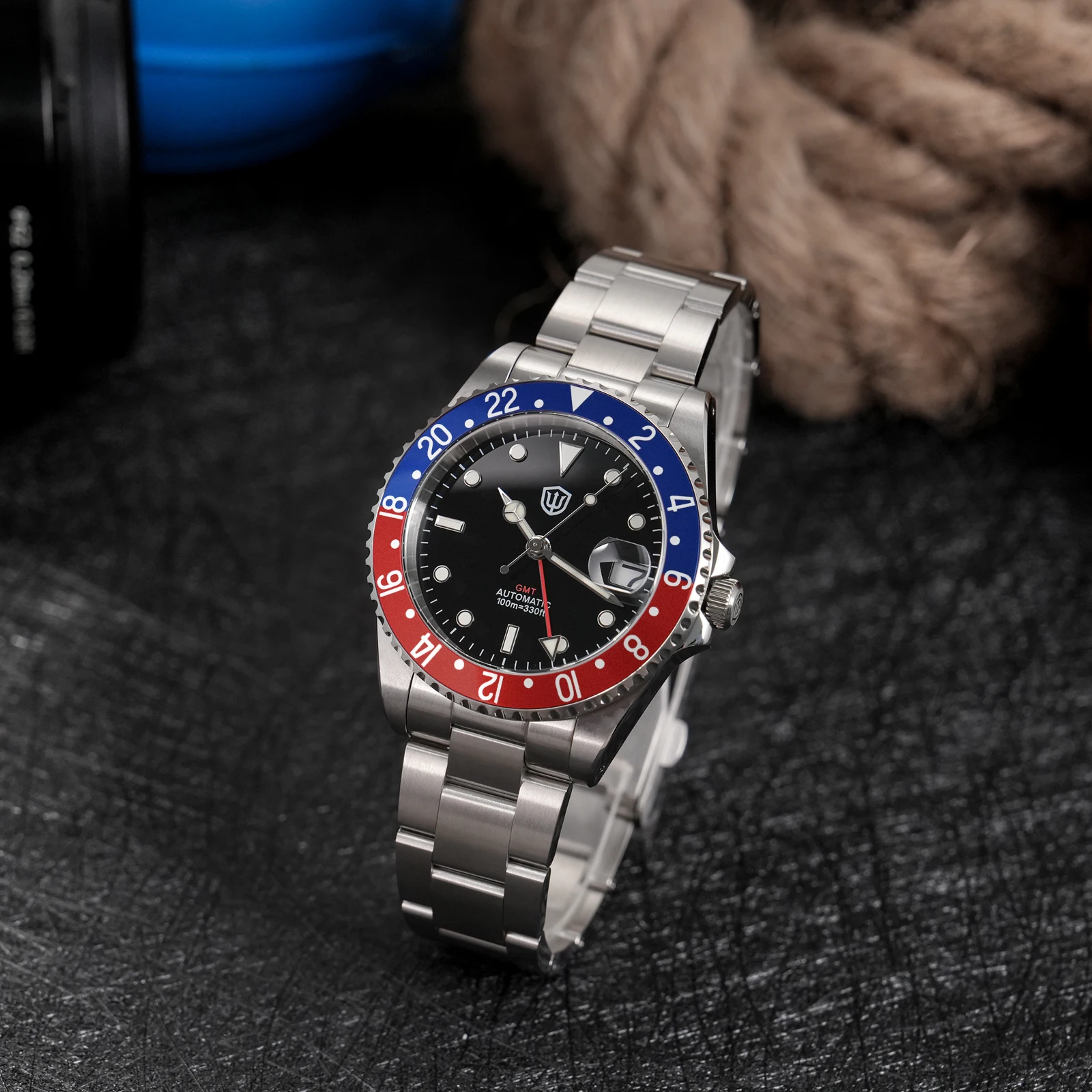 Фото Часы Watchdives WD0014 с алюминиевым безелем, винтажные, с механизмом NH34 GMT, из нержавеющей стали, с сапфировым стеклом, светящиеся, роскошные мужские часы, водонепроницаемые №5