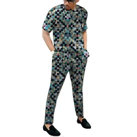 fashion print o neck shirts with trousers custom made summer pant sets groom suits male ankara outfits dashiki african clothes