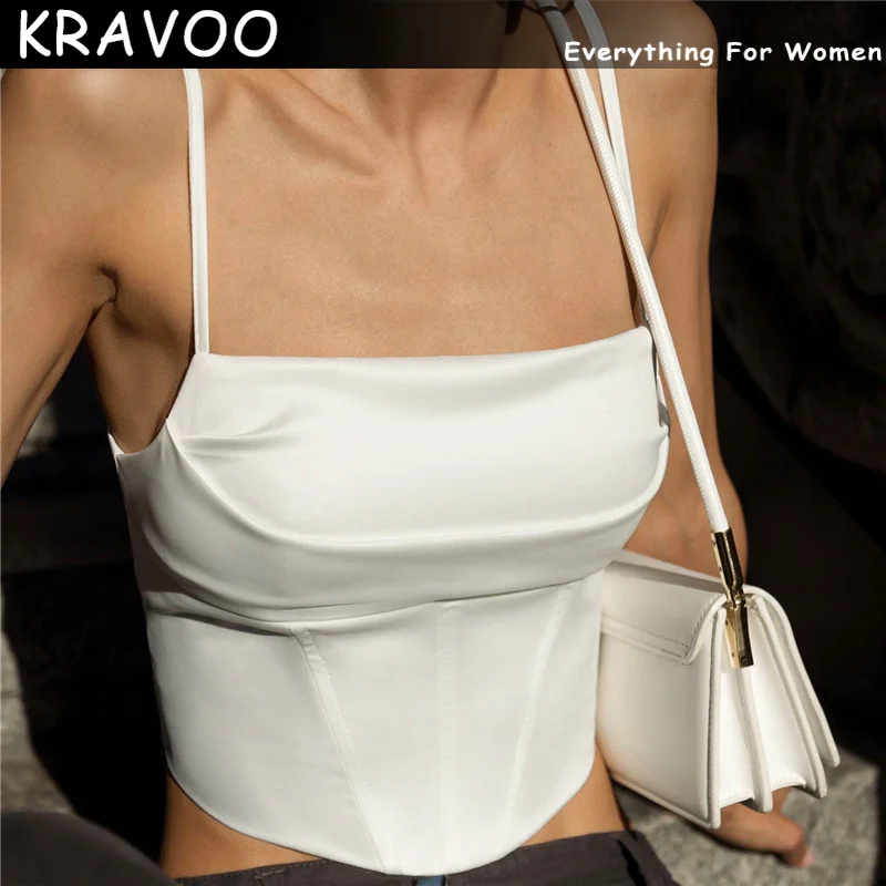 

KRAVOO Spaghetti Strap Tank Top Sexy Backless Bandage Skinny Crop Tops 2023 Summer Elegant Lace Up Party Streetwear Women Camis