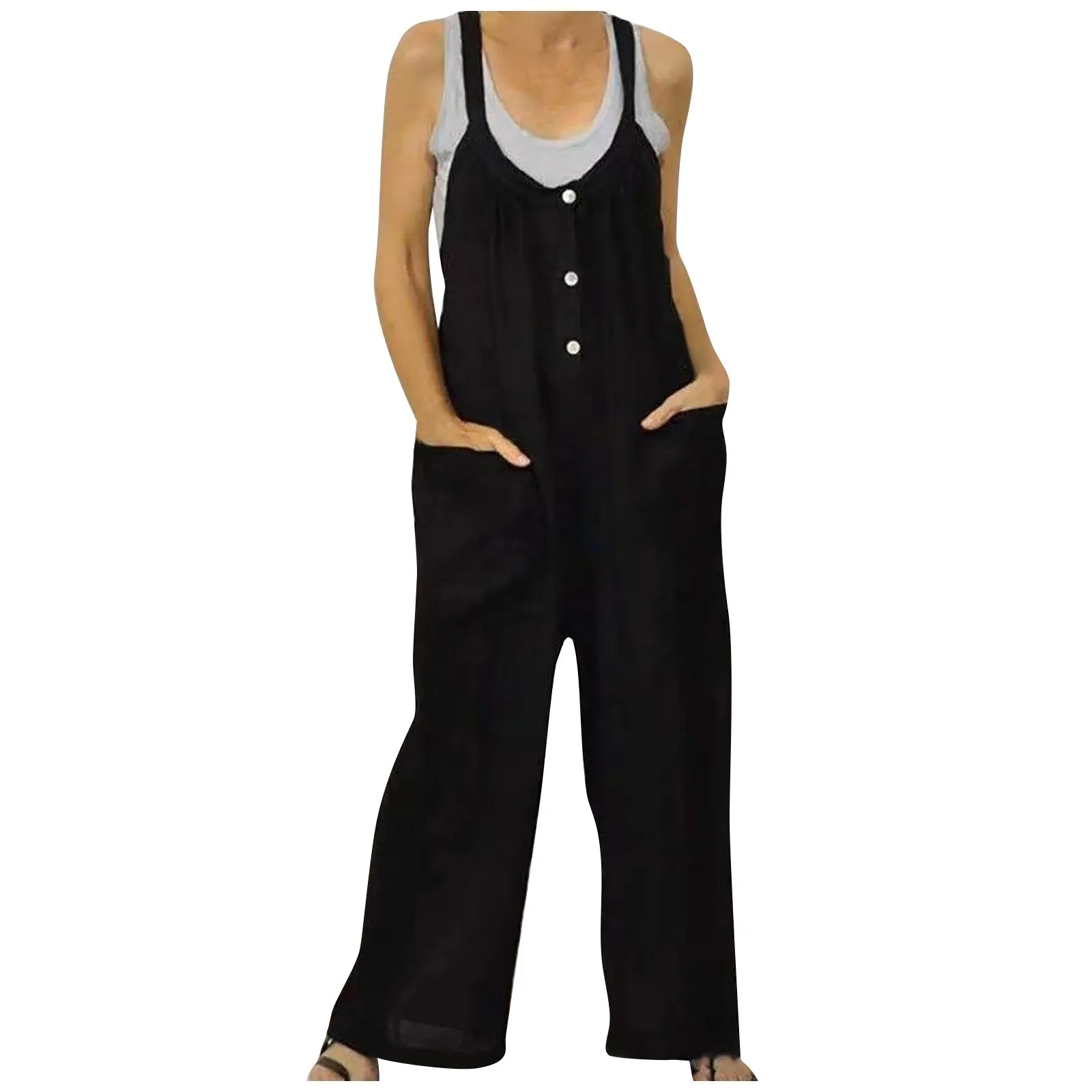 

Women Suspender Rompers Overalls 2023 Vintage Jumpsuits Playsuits Long Pockets Wide Leg Pants Combinaison Oversize