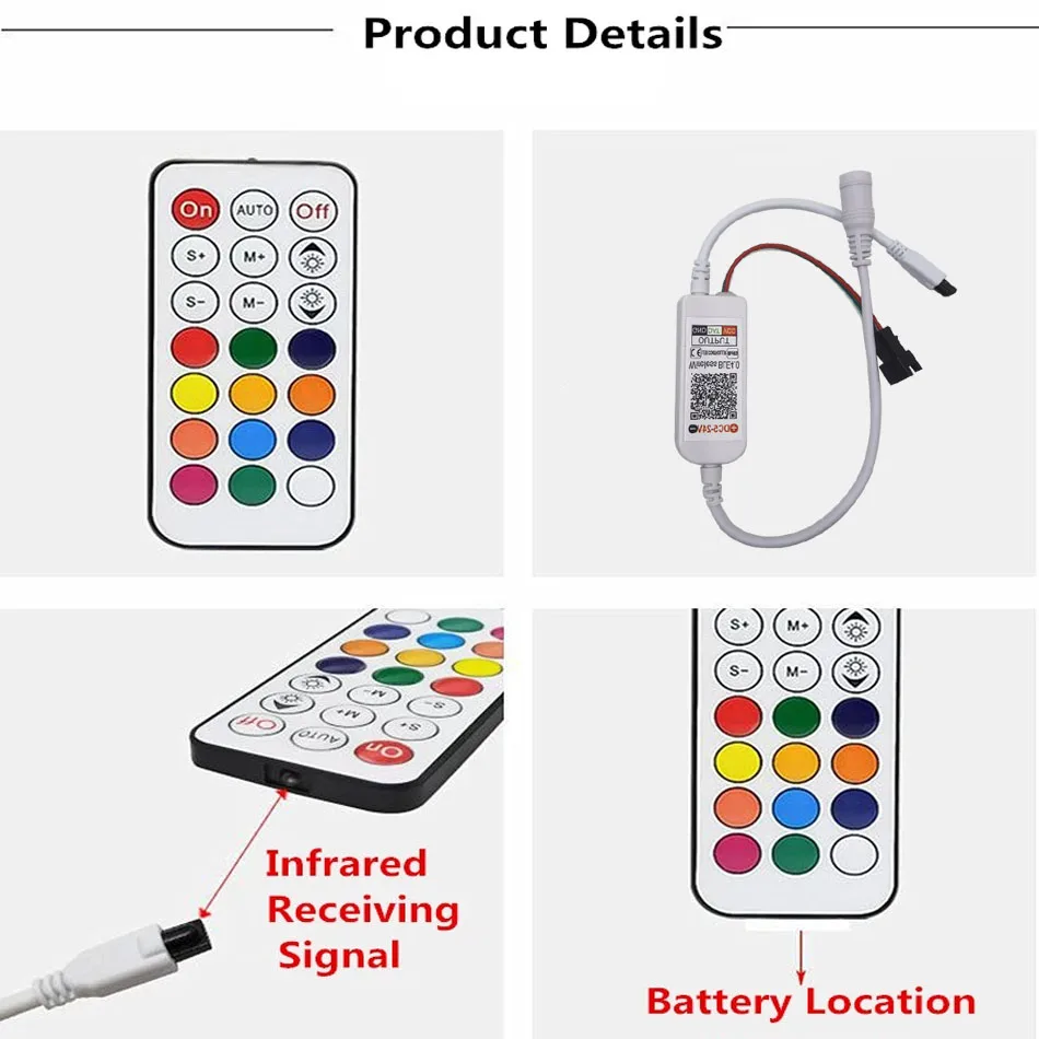 WS2811 Bluetooth-compatible music LED Controller DC5-24V 21key IR Remote For WS2812B Pixels Strip Light |