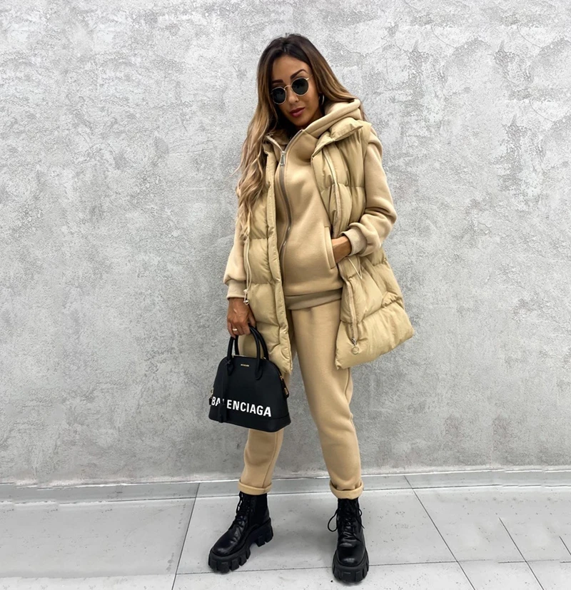 Women'S Cotton Warm Tank Top Winter Coats Solid Hooded Collar Parkas Pleated Tight Waist 2022 New Female Sleeveless Vest Jackets