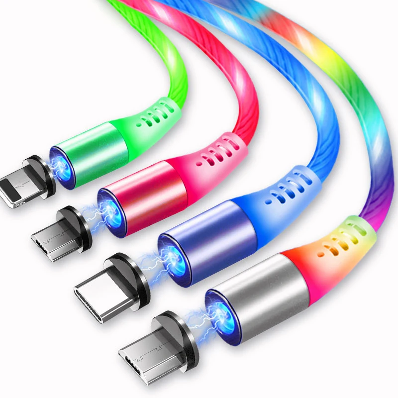 

Flow Luminous Lighting Magnetic USB Mobile Phone USB-C Cable Cord Charger Wire for Samsung LED Micro USB Type C for Iphone
