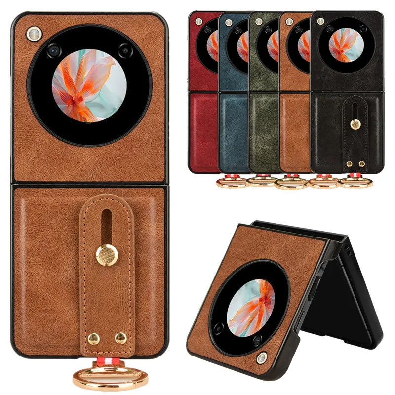 Роскошный кожаный чехол-подставка с браслетом для ZTE Nubia Flip 5G чехол кольцом и