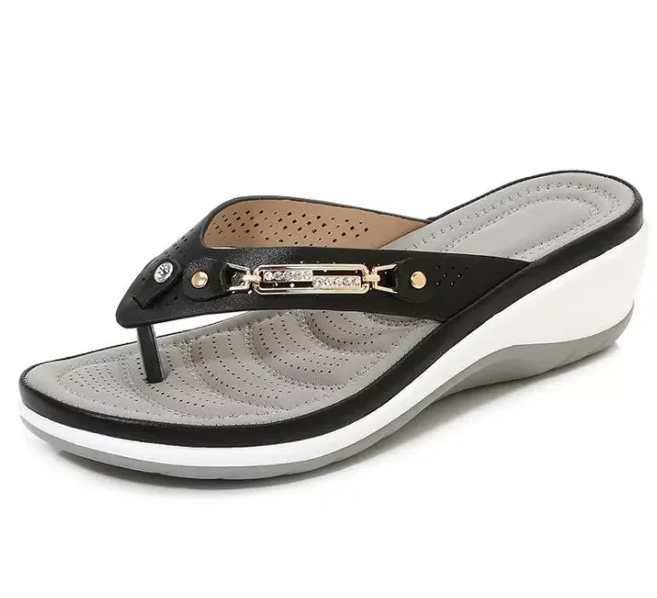 

Women Slippers Casual Clip Toe Summer Shoes Flip Flops Platform Beach Slides Metal Button Sandals Shoes Female Comforty Flats