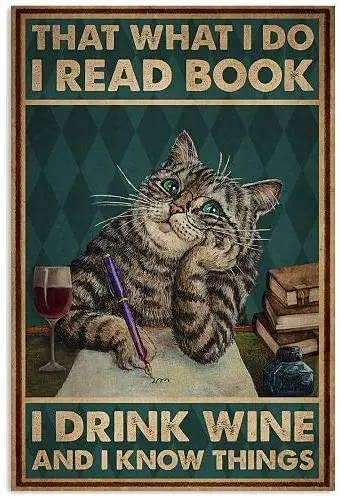 

Thinking Cat Retro Tin Sign 8x12 Inch Cafe Bar Animal Tin Sign Decoration Gift Metal Sign