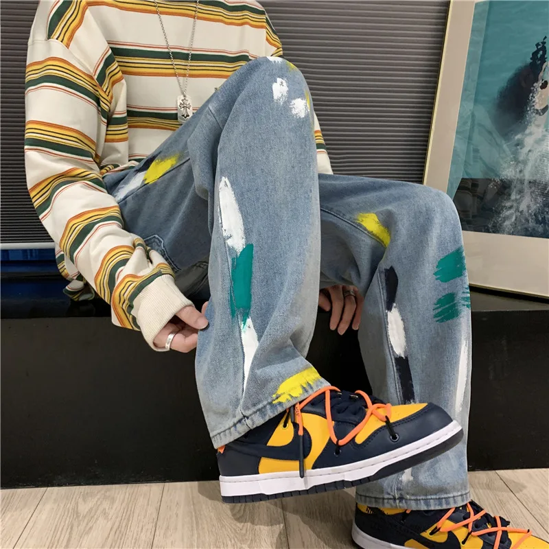 DEEPTOWN Classic Black Jeans Men Streetwear Straight Denim Pants Fashion Loose Casual Trousers Male Hip Hop Youth Korean Spring