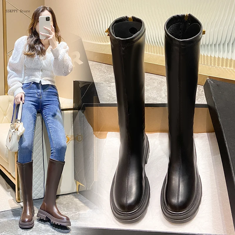 

Женские ботинки, женские модные Универсальные высокие рыцарские ботинки с металлической цепочкой, новинка осень-зима 2022