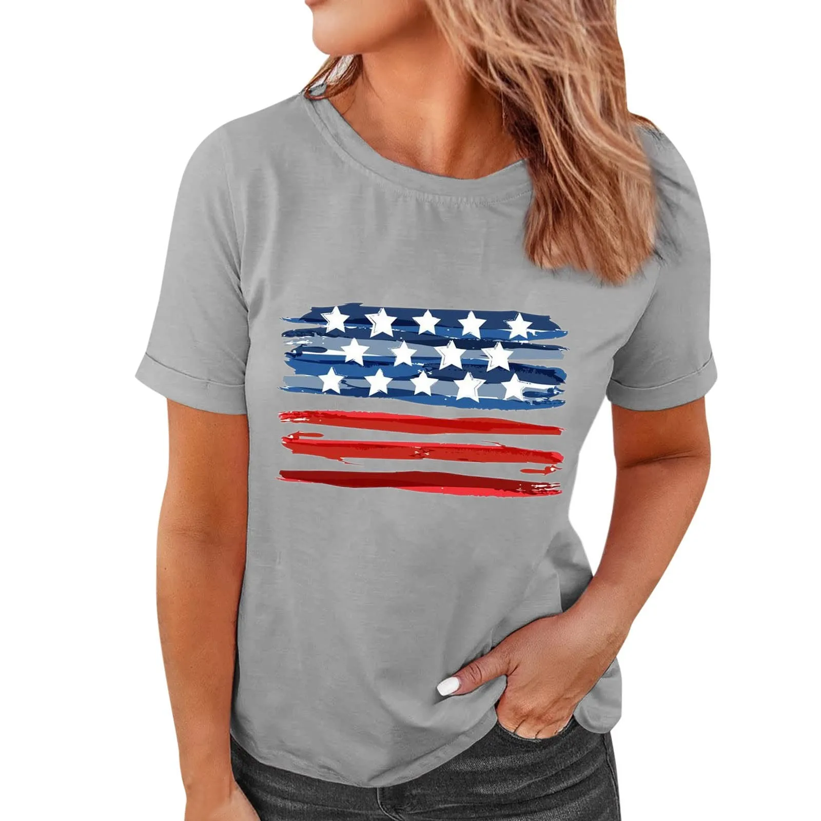 

Women Star Flag Pirnt T Shirt Usa 4th Of July Independence Day T Shirt O Neck Short-sleeve Blouse Tops Female Clothing