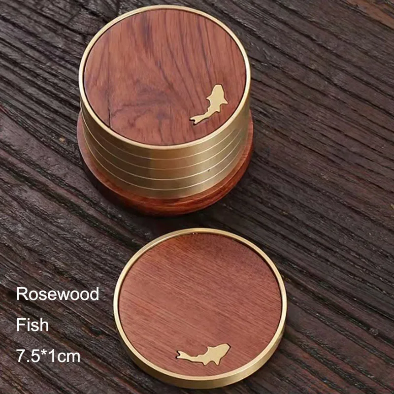 

Набор термостойких круглых подставок из розового дерева, деревянный коврик, напиток, кофейная чашка, чай, офис, подставка для домашнего стола с медью, нескользящая