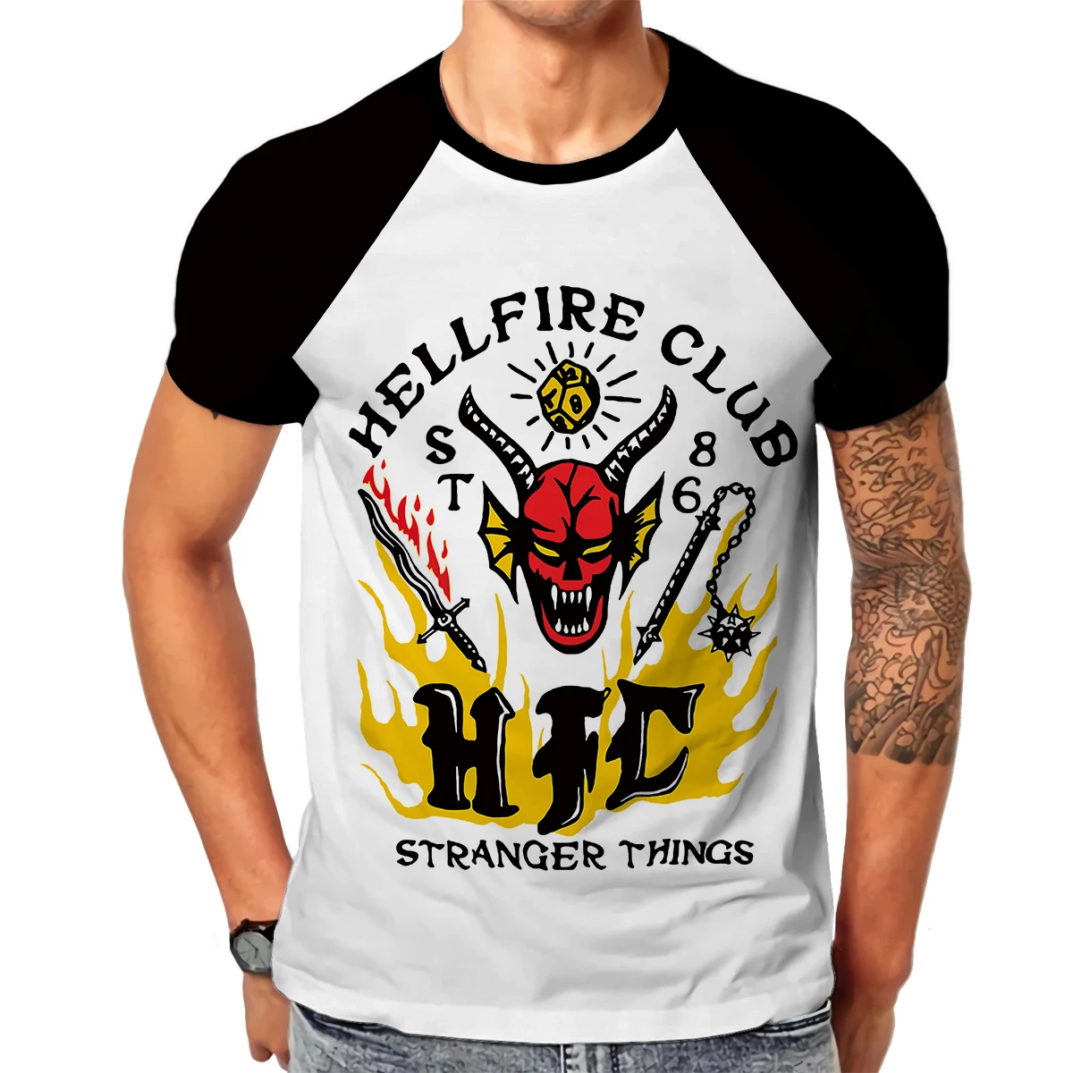 

Футболка мужская с круглым вырезом и коротким рукавом, клубный топ с 3D принтом Hellfire, ТВ, очень странные дела, 4, летняя уличная одежда
