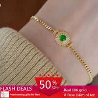 18k gold inlaid with natural emerald jade and diamond charm bracelet sterling gold jewelry luxury bracelet for women bangles