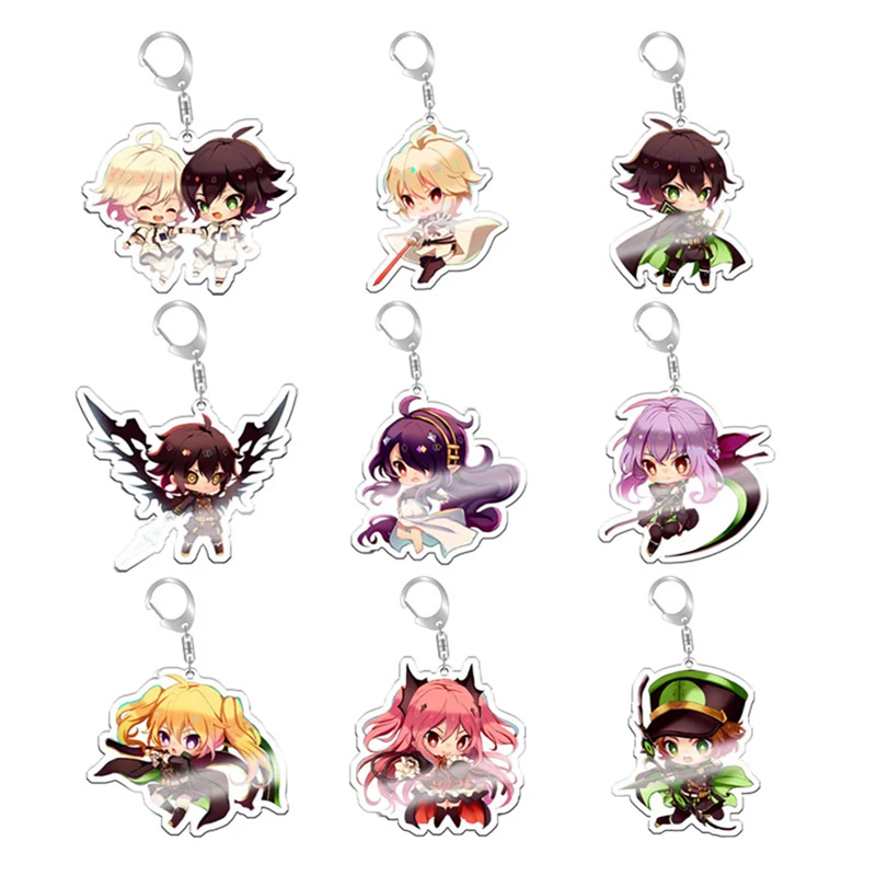 

Anime Man Keychain Seraph of The End Key Chain Woman Cartoon Figure Mikaela Hyakuya Yuichiro Hyakuya Girl Sided Acrylic Jewelry