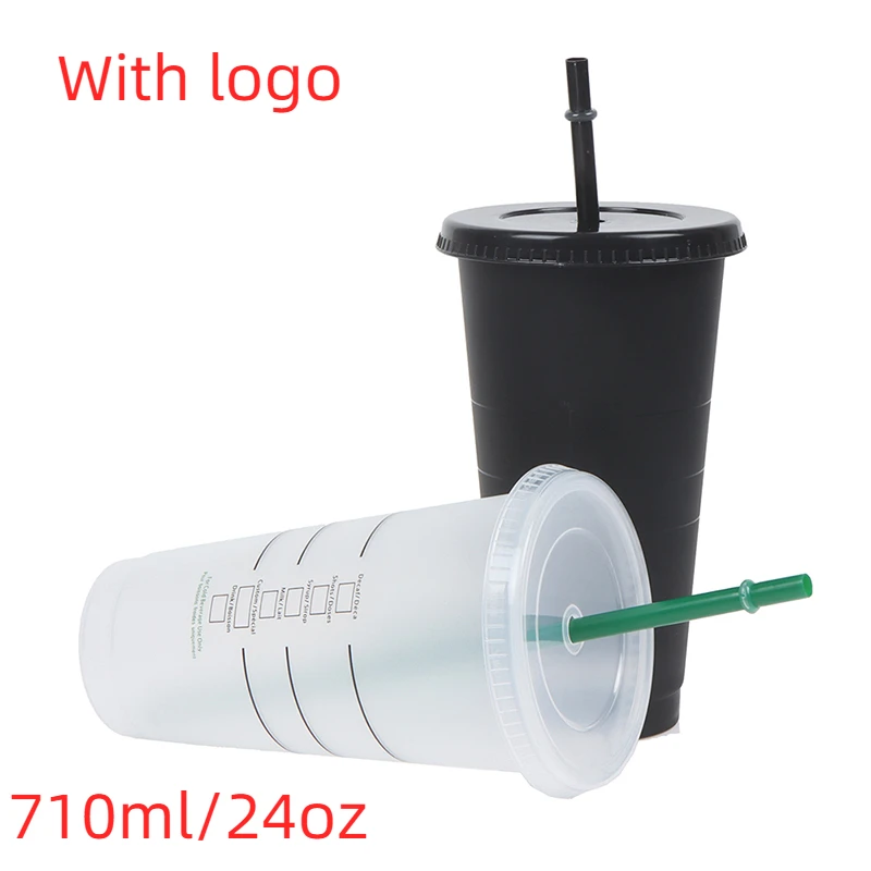 

Straw Cup 710ml Drink Change Color Straw Mugs with Lid Plastic Tumbler Matte Coffe Bottle Cup Food Grade PP Plastic with Straw