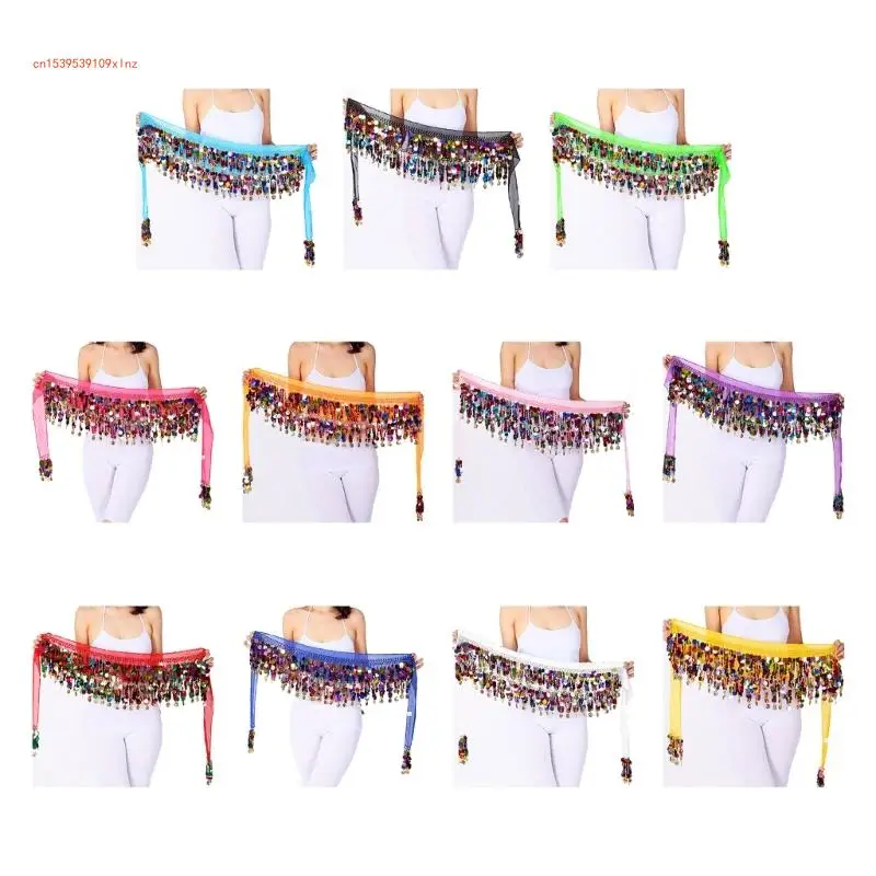 

Hip Scarf for Belly Dancing Tribal Sash Skirt with Colorful Blingbling Sequins