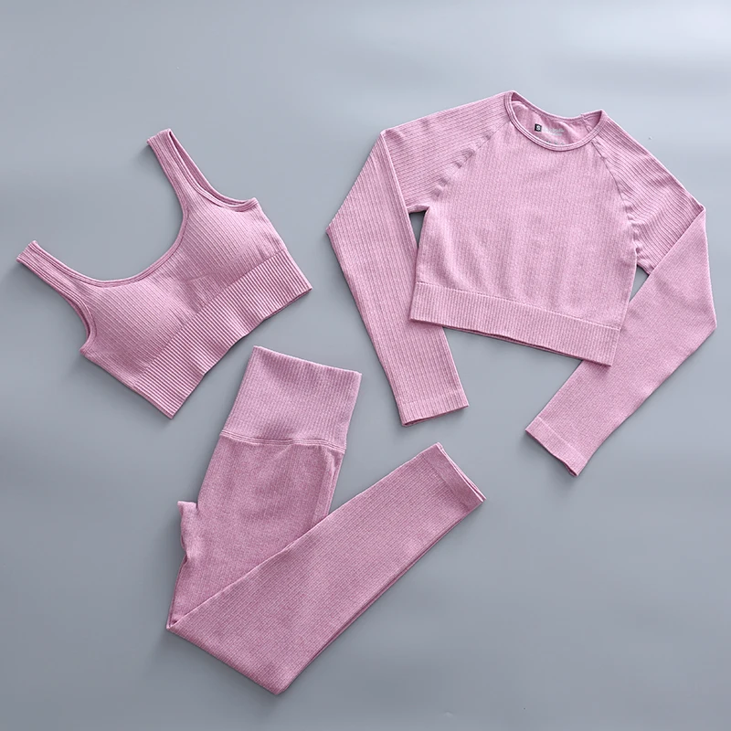 

Women's Sportswear Yoga Set Workout Clothes Athletic Wear Sports Gym Legging Seamless Fitness Bra Crop Top Long Sleeve Yoga Suit