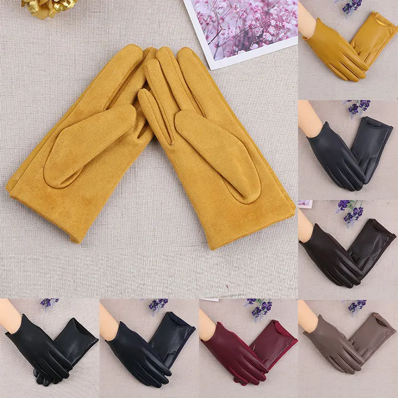 

Winter Warm Plush Lined Gloves PU Leather Suede Driving Gloves Full Fingers Touch Screen Gloves Solid Color 1 Pairs Keep Warm