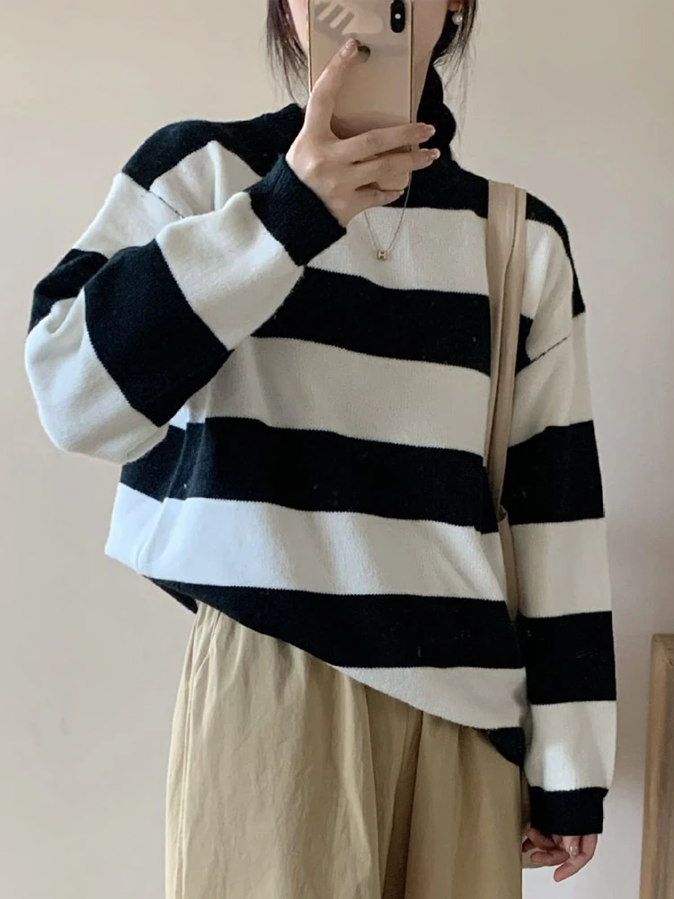 

Winter Striped Sweater Women Oversized Vinatge Knitted Pullovers Female Korean Fashion O Neck Casual Loose Jumper Warm Sweaters