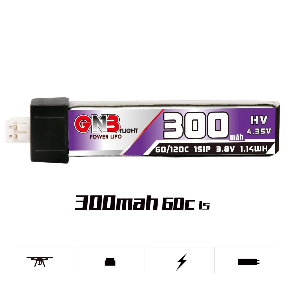 

5PCS Gaoneng GNB 300mAh 1S 3.8V 60C/120C HV 4.35V Lipo Battery with PH2.0/MX1.25 Plug for Indoor FPV Racing Drone