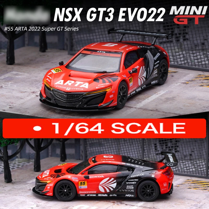 

Модель автомобиля под давлением MiniGT 1/64 NSX GT3 EVO22 2022 серии Super GT, суперспортивная Игрушечная машина, подарок для мальчиков и девочек, коллекция, хобби