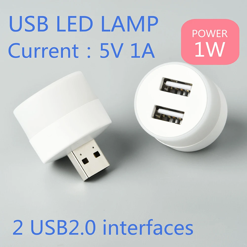 

USB LED Light 1-to-2 USB Splitter Eye Protection Reading Light 5V 1A Plug-and-Play Bedroom Outdoor Emergency Round Night Light