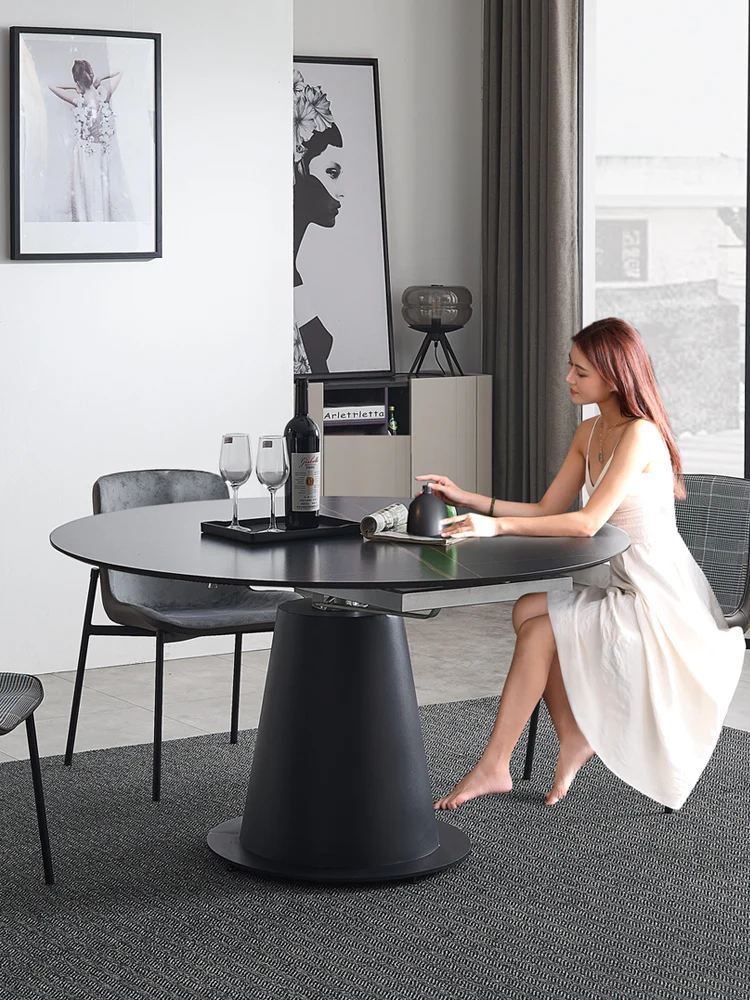 

Luxurious, minimalist, rock table, modern, simple, rotary, telescopic round table, small household, multifunctional dining table