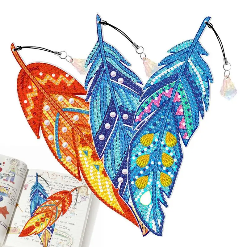 

Rhinestone Painting Feather Bookmark 3 Pcs DIY Bookmarks With Crystal Pendant For Kids Acrylic Art Feather Bookmarks 5D