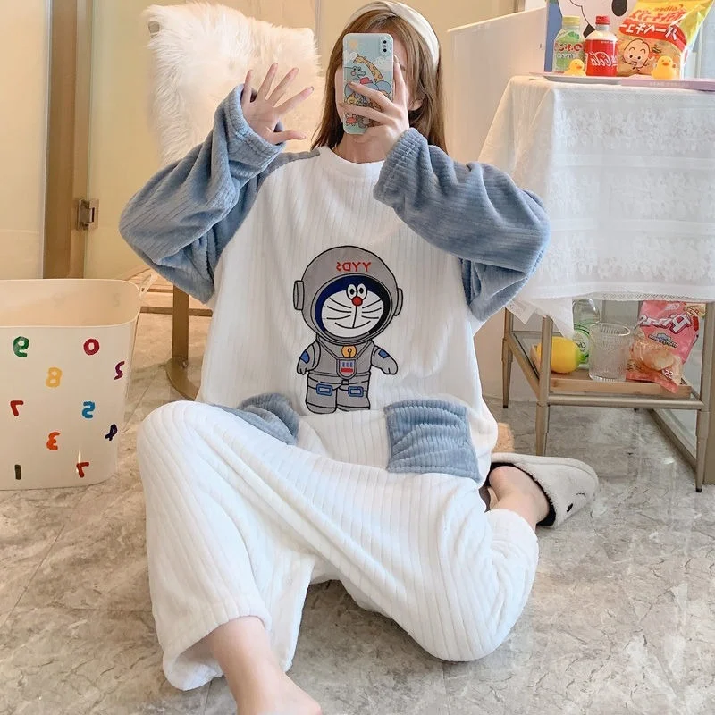 

Плюс бархатная Толстая теплая Пижама осень и зима новая простая свободная модная трендовая Милая Корейская дикая Повседневная Пижама