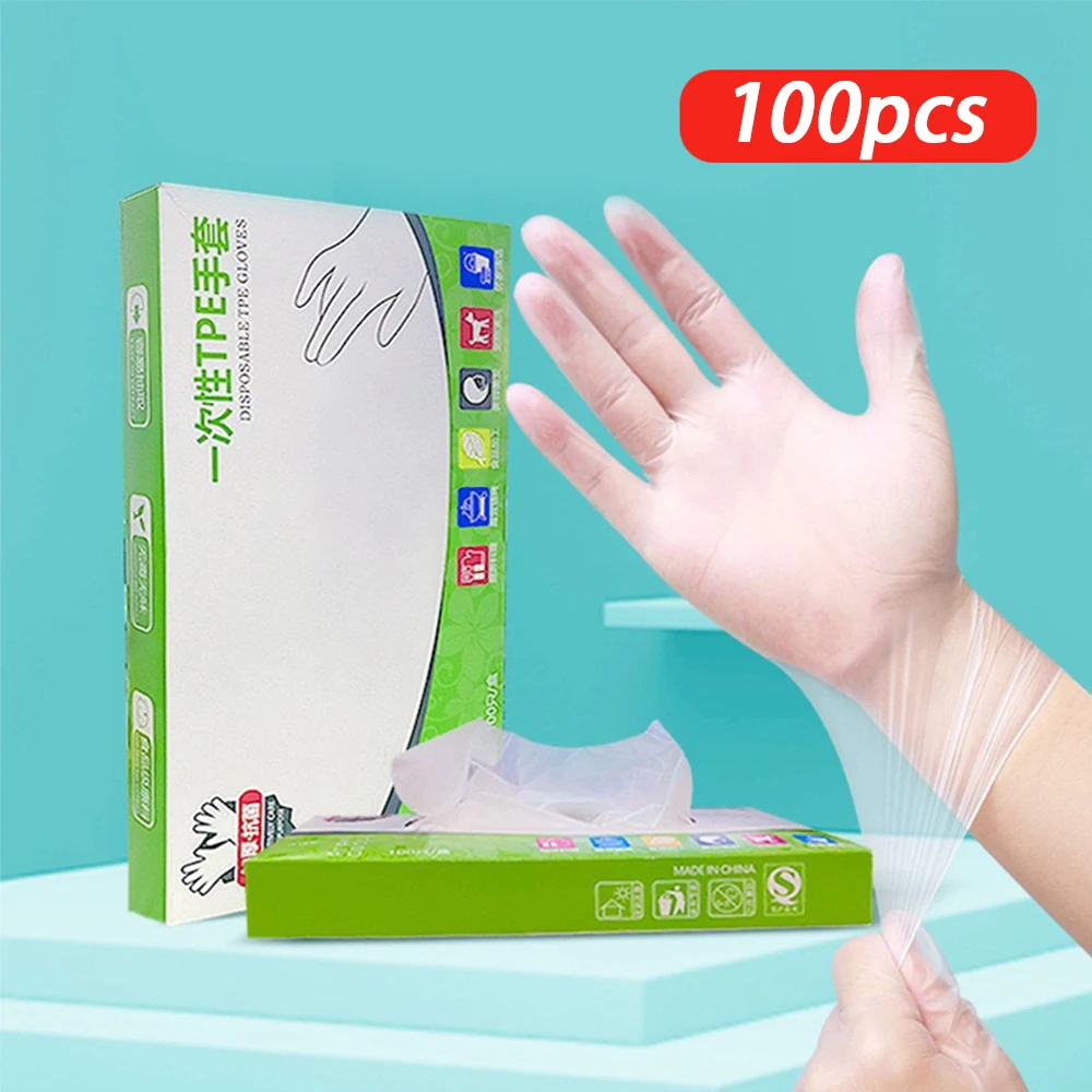 

100Pcs Disposable Gloves Boxed Thick TPE Gloves Kitchen One-off BBQ Picnic Cooking Cleaning Gloves Kitchen Household Gloves