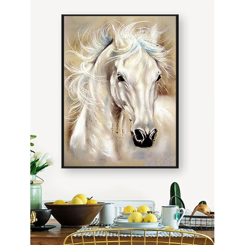 5D DIY Diamond Painting White Horse Animal Full Drill Embroidery Mosaic Rhinestone Oil Home Decor |
