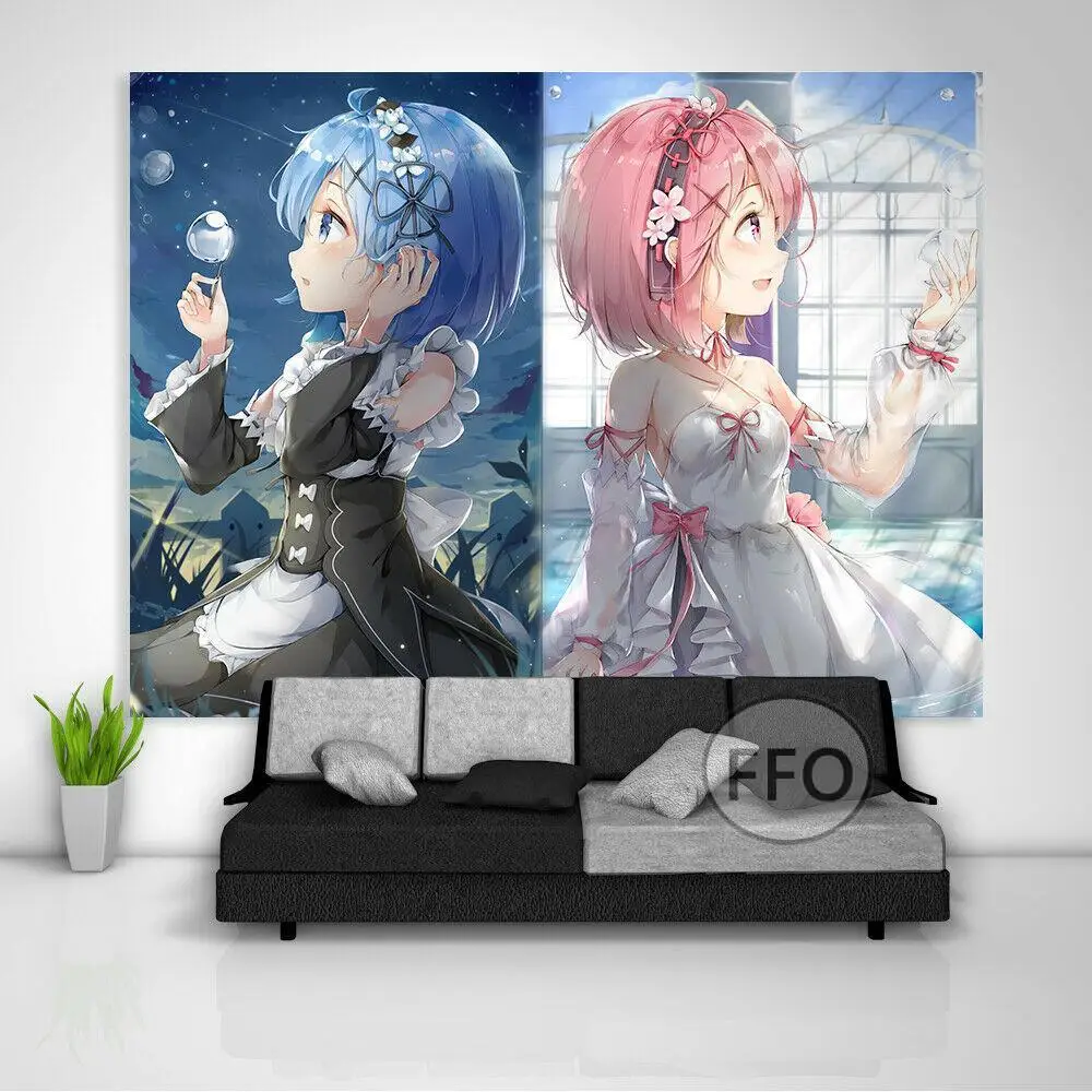 

Милый настенный гобелен аниме Re Zero Ram Rem, милые мультяшные рисунки, эстетическое украшение для спальни, картины, ткань для спальни