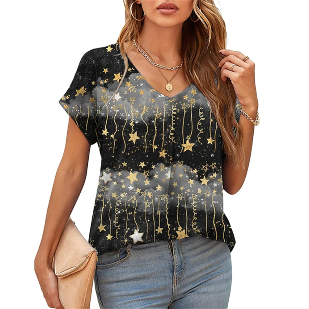 Женская блузка с V-образным вырезом, с коротким рукавом